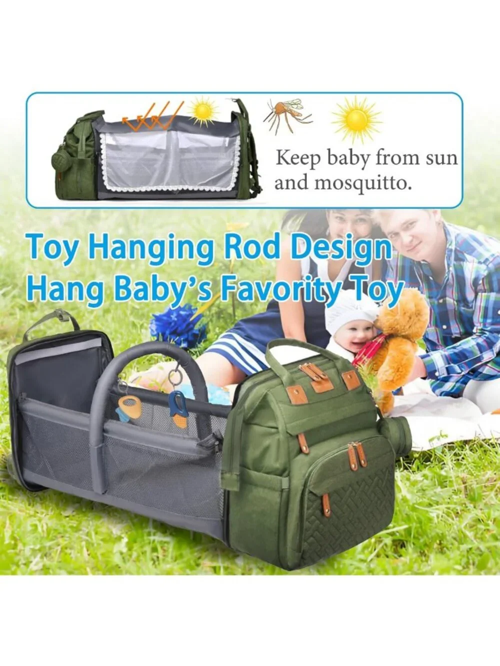 Stylish Waterproof Diaper Bag Backpack with Changing Station & USB Port - Green